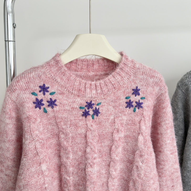 All-match knitted flowers jacquard sweater