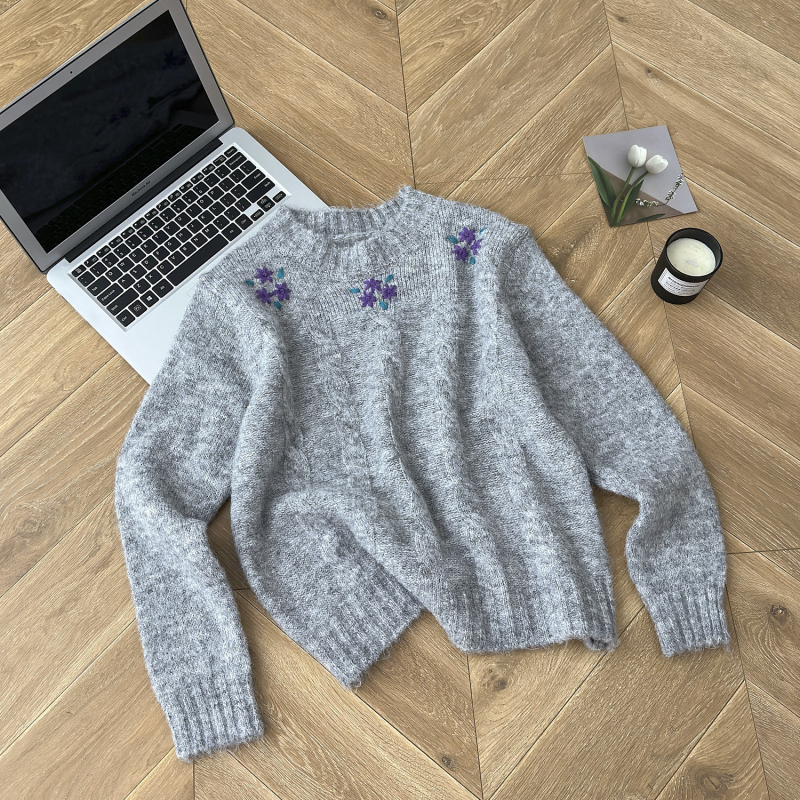 All-match knitted flowers jacquard sweater