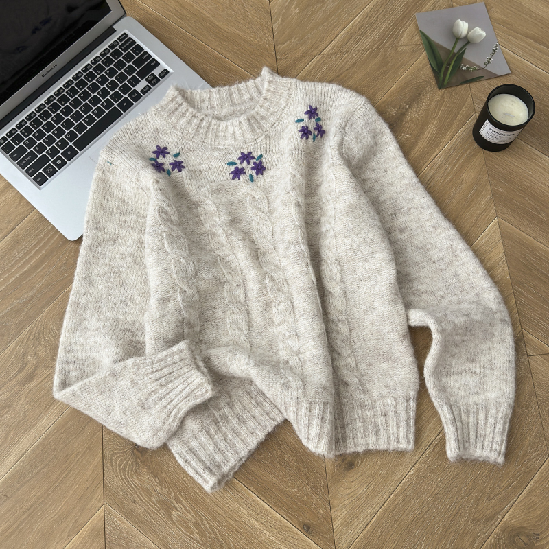 All-match knitted flowers jacquard sweater