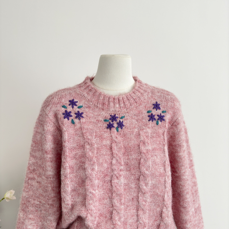 All-match knitted flowers jacquard sweater