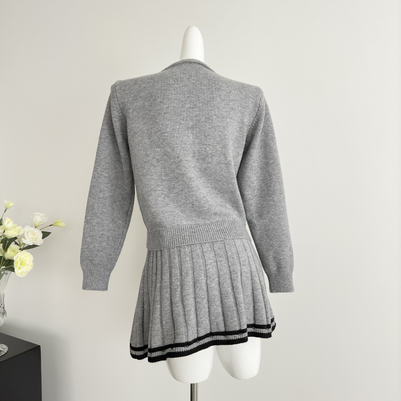 College style skirt slim cardigan 2pcs set for women