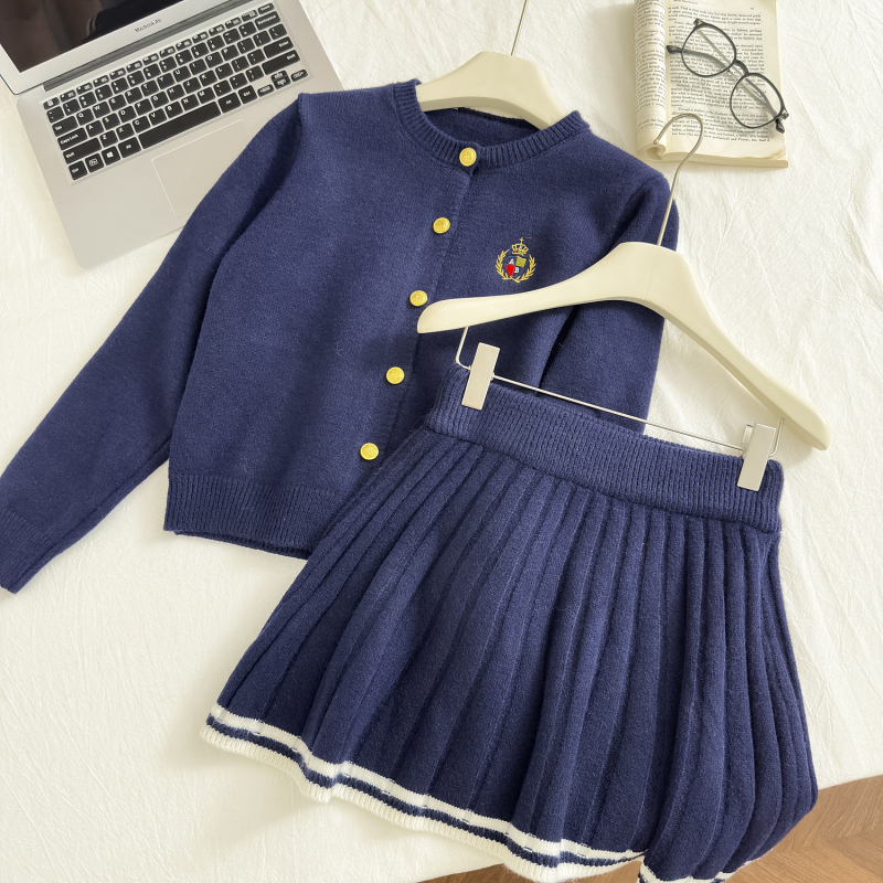 College style skirt slim cardigan 2pcs set for women