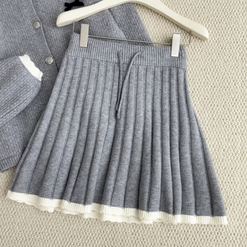 Korean style skirt autumn cardigan 2pcs set