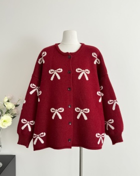 Red autumn and winter tops beading loose cardigan for women