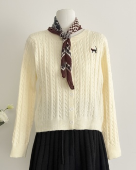 With scarves knitted kitten cardigan all-match Korean style tops