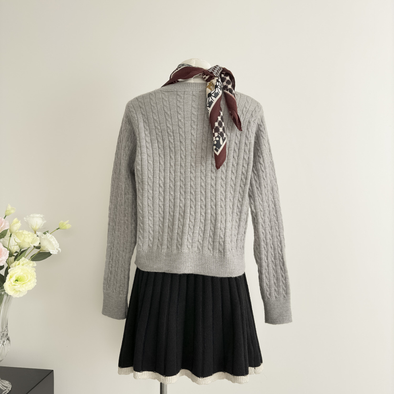 With scarves knitted kitten cardigan all-match Korean style tops