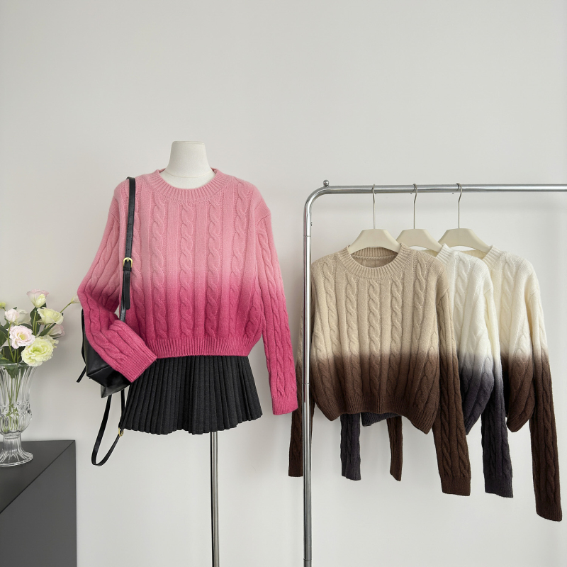 Round neck lazy tops knitted sweater for women