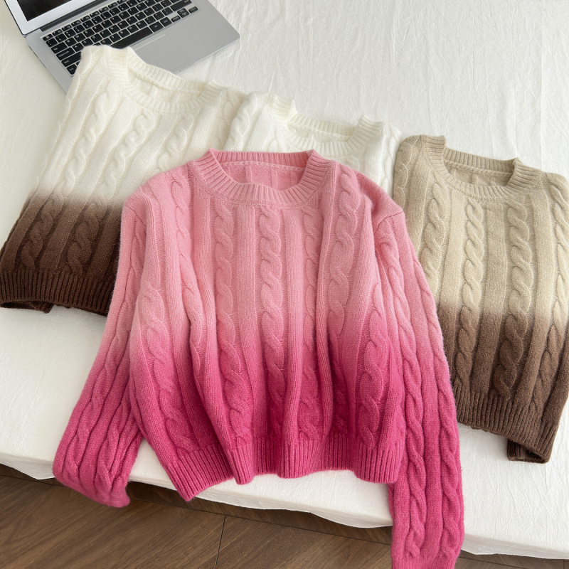 Round neck lazy tops knitted sweater for women