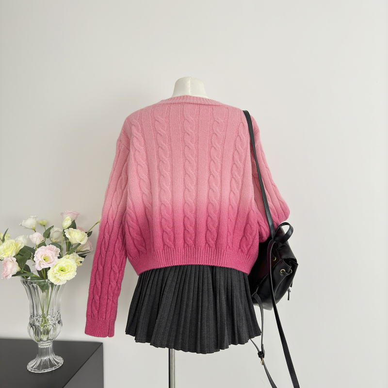 Round neck lazy tops knitted sweater for women