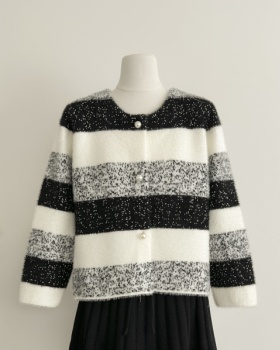 Western style coat stripe cardigan for women