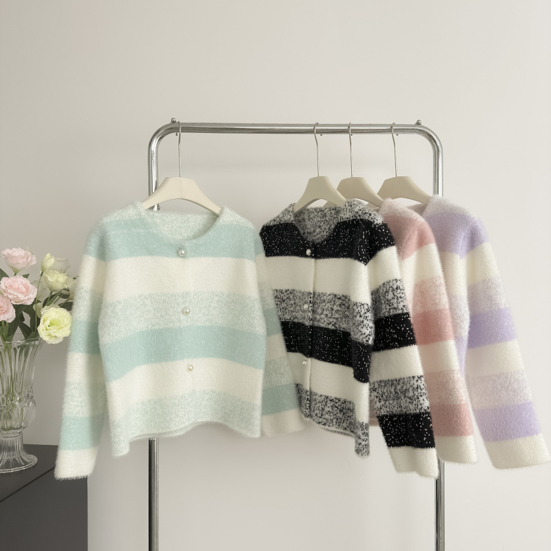 Western style coat stripe cardigan for women