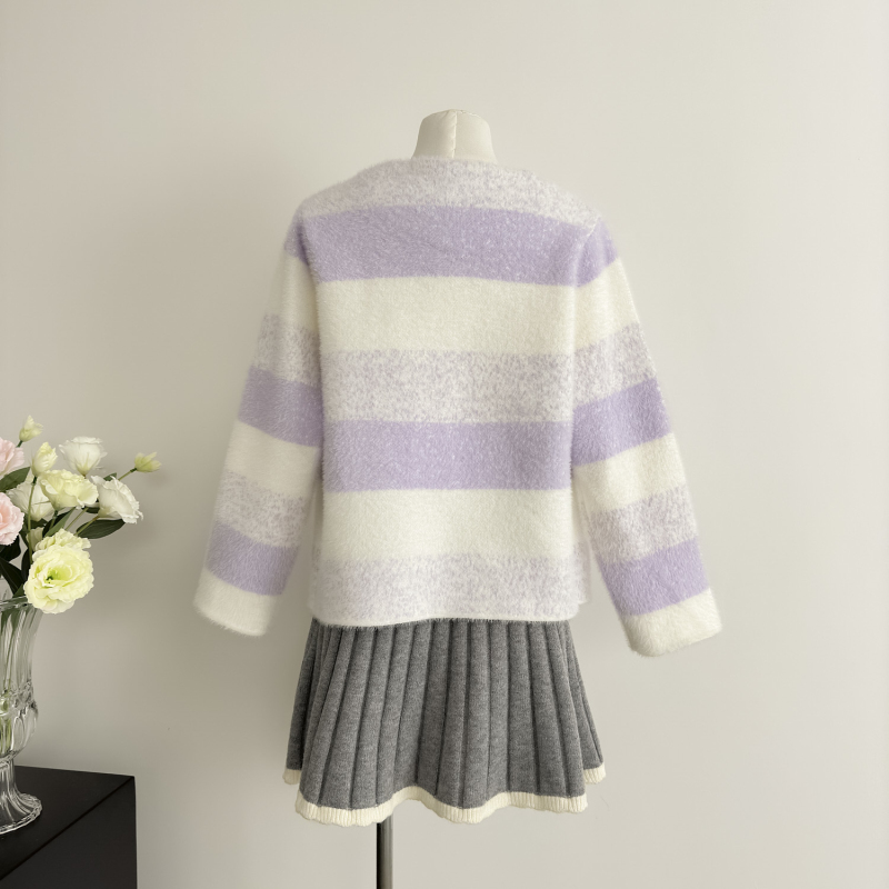 Western style coat stripe cardigan for women