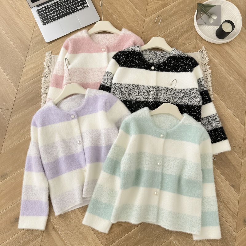 Western style coat stripe cardigan for women