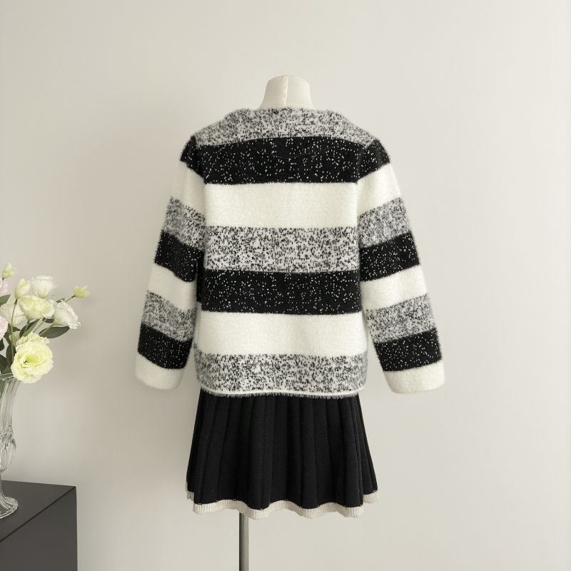 Western style coat stripe cardigan for women