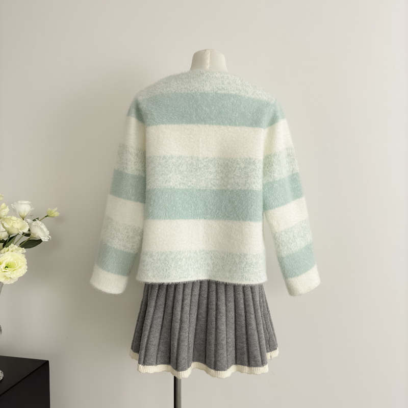 Western style coat stripe cardigan for women