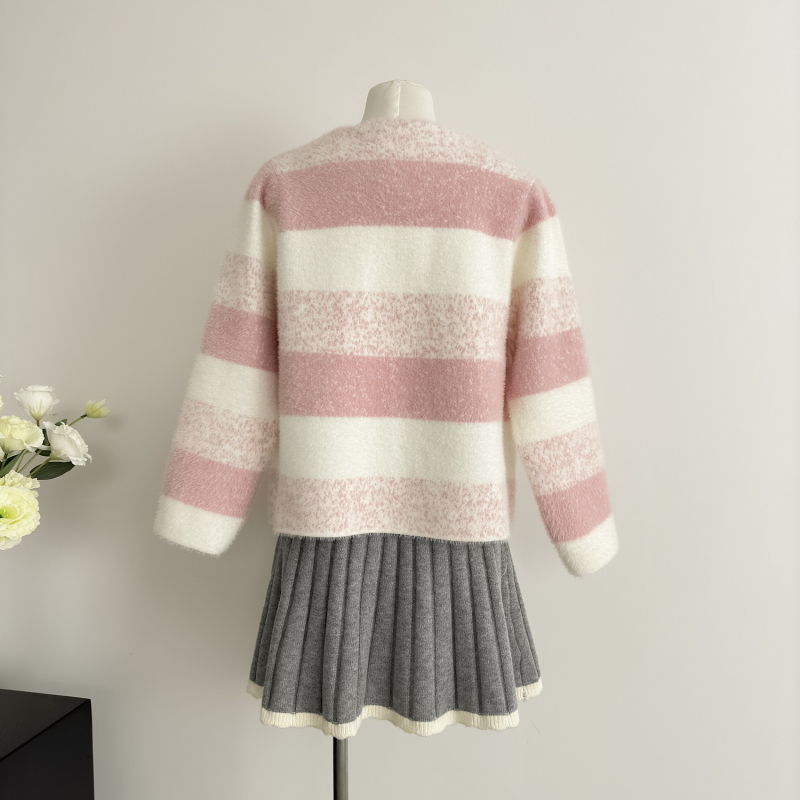 Western style coat stripe cardigan for women