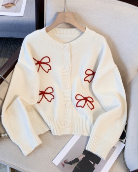 Embroidery bow coat autumn and winter sweater for women