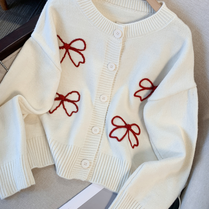 Embroidery bow coat autumn and winter sweater for women