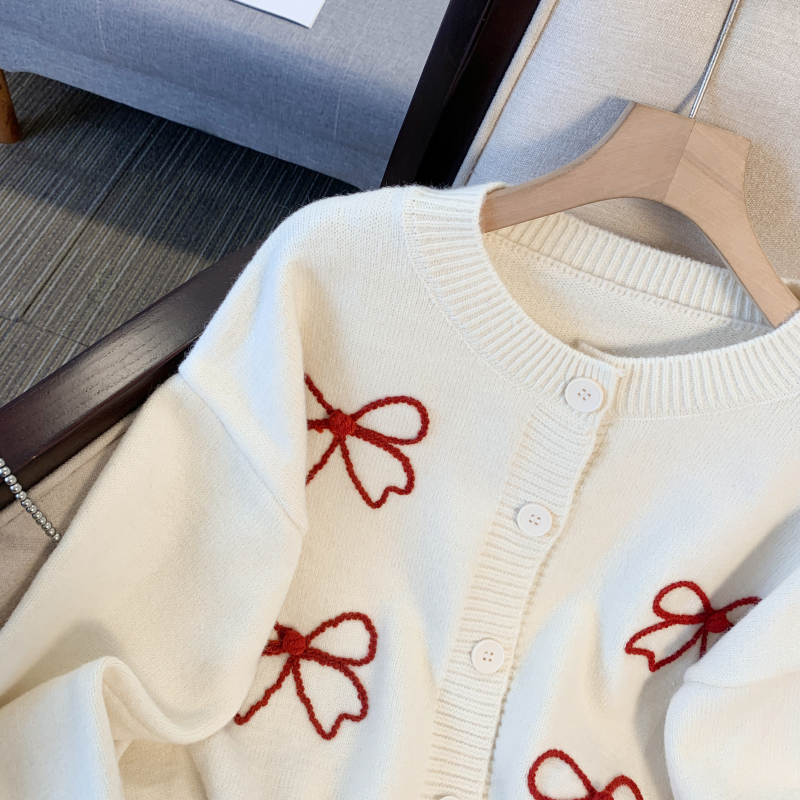 Embroidery bow coat autumn and winter sweater for women