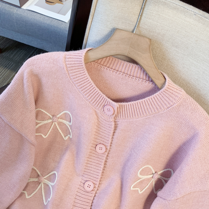 Embroidery bow coat autumn and winter sweater for women