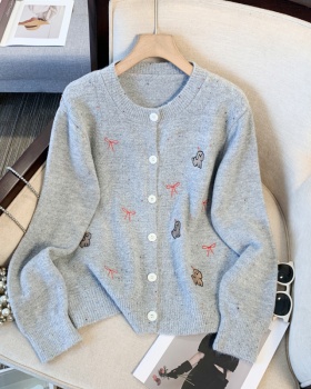 Knitted show young coat embroidery polka dot cardigan for women