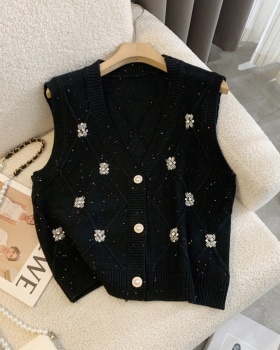 Knitted V-neck vest single-breasted waistcoat for women