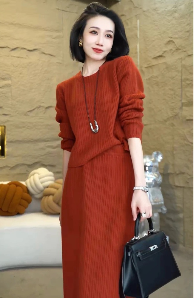 Fashion all-match skirt slim sweater 2pcs set for women