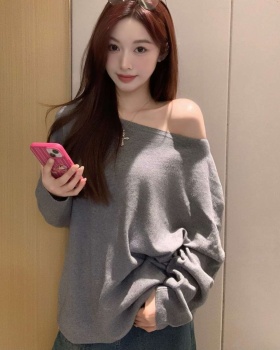 Long sleeve loose sweater strapless slim tops