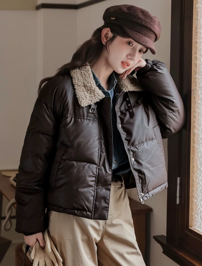 Winter short cotton coat small fellow loose leather coat