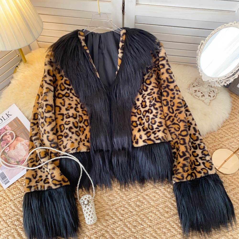 Sexy winter enticement tops leopard niche thick coat