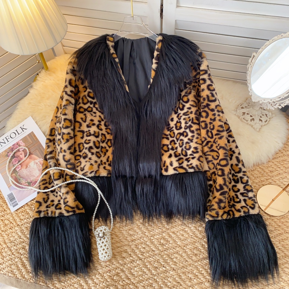 Sexy winter enticement tops leopard niche thick coat