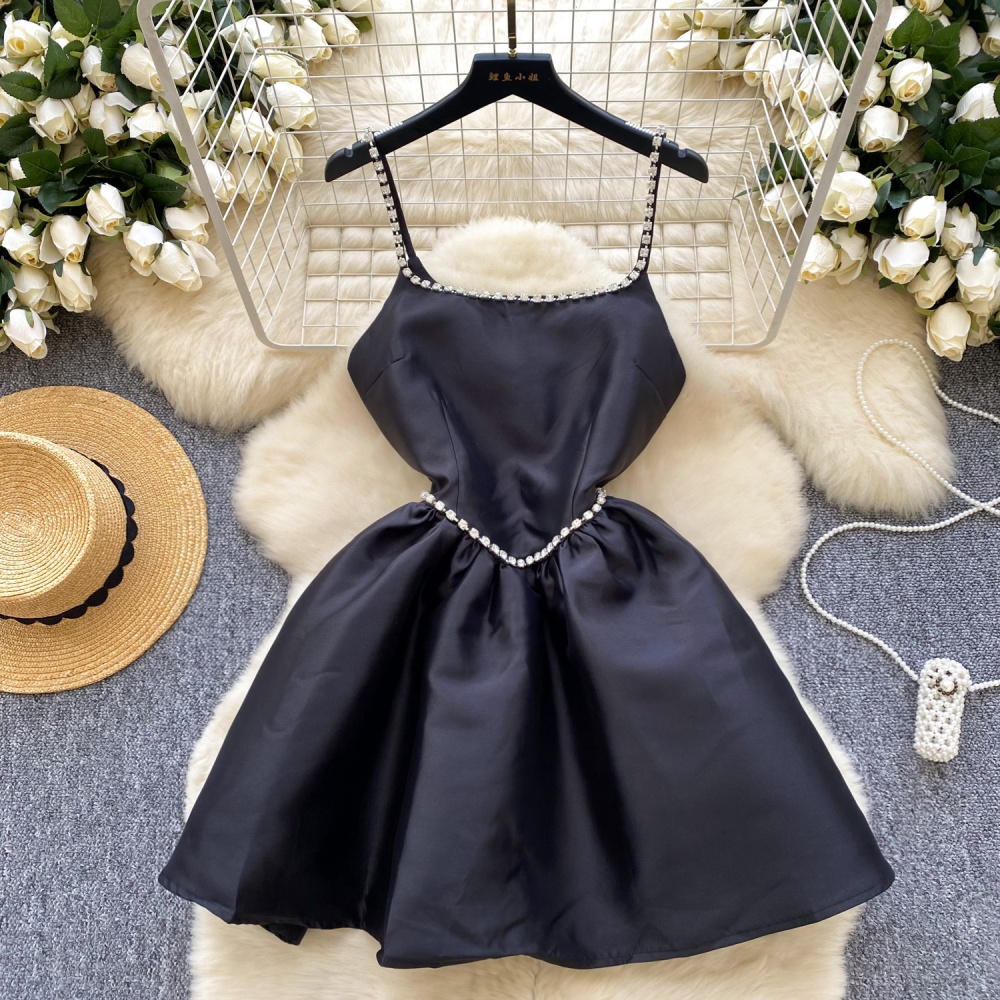 Ladies rhinestone Hepburn style satin dress for women