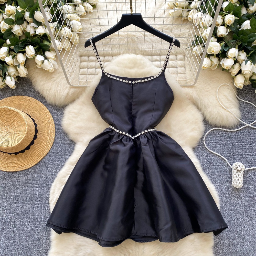 Ladies rhinestone Hepburn style satin dress for women