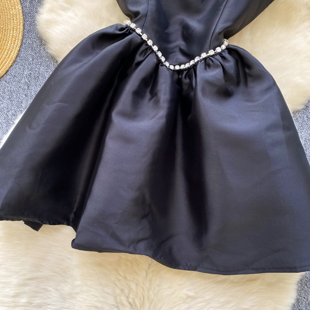 Ladies rhinestone Hepburn style satin dress for women