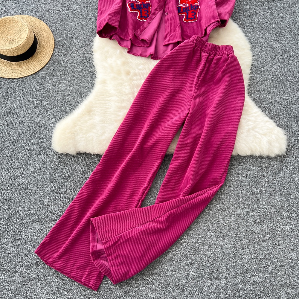 Wide leg tops long pants 2pcs set for women