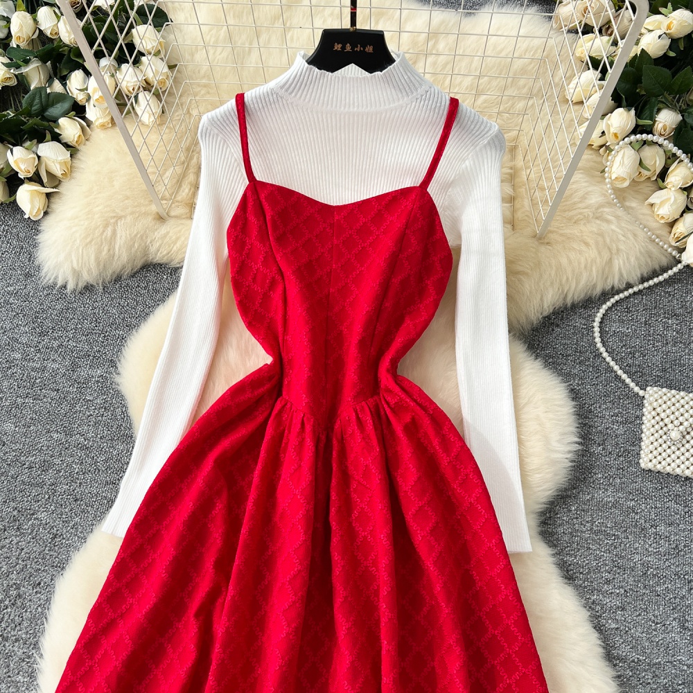 Embroidery dress sweater 2pcs set for women