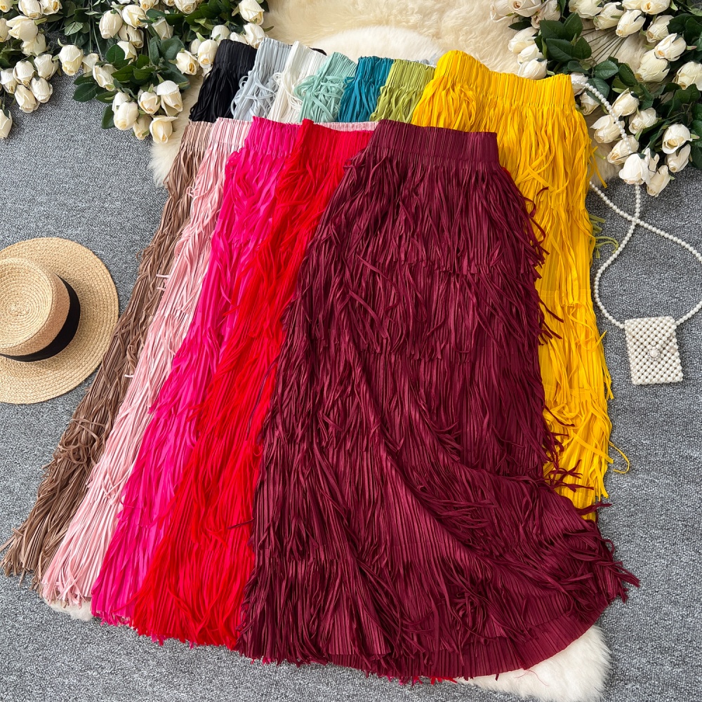 Long tassels high waist cake slim autumn skirt for women