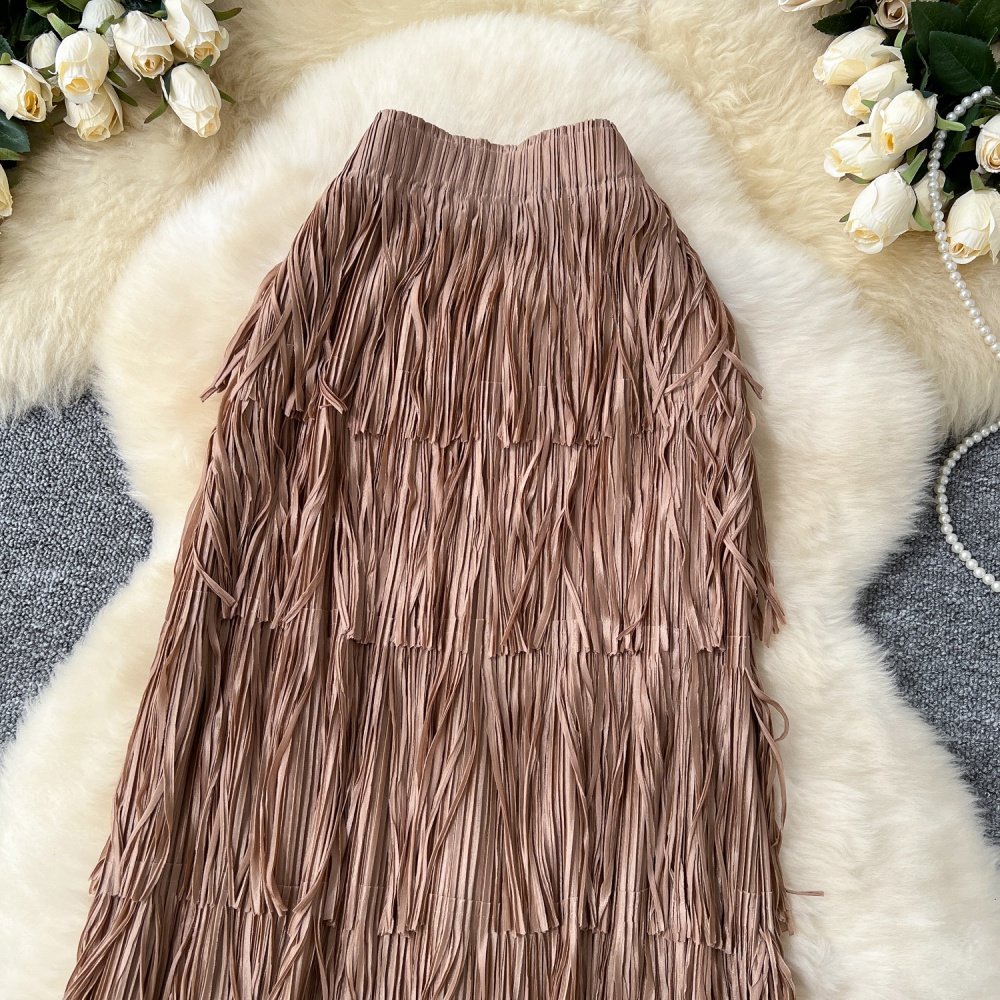 Long tassels high waist cake slim autumn skirt for women