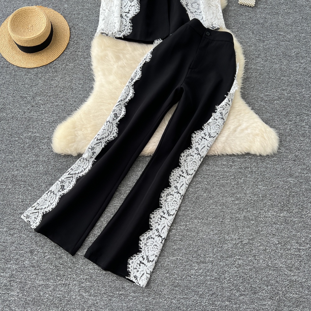 Mixed colors coat long sleeve suit pants a set for women