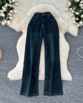 Slim high waist embroidery Casual rhinestone jeans for women