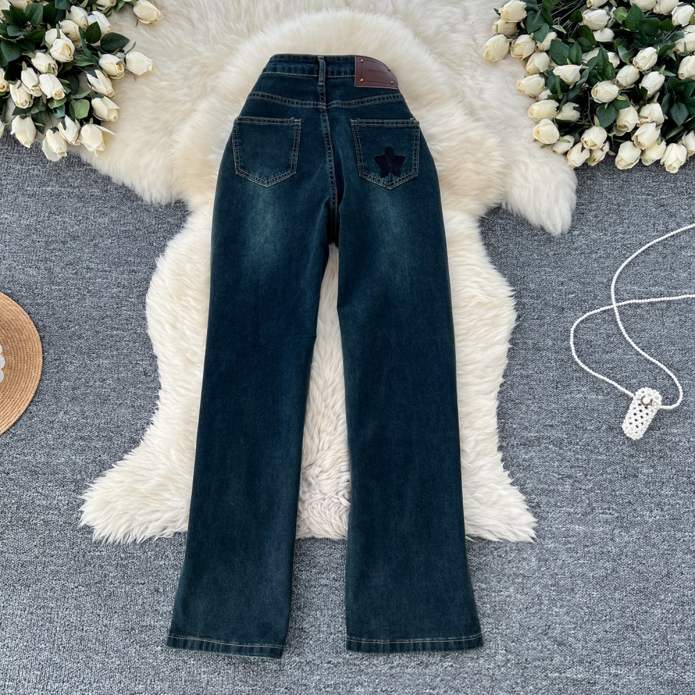 Slim high waist embroidery Casual rhinestone jeans for women