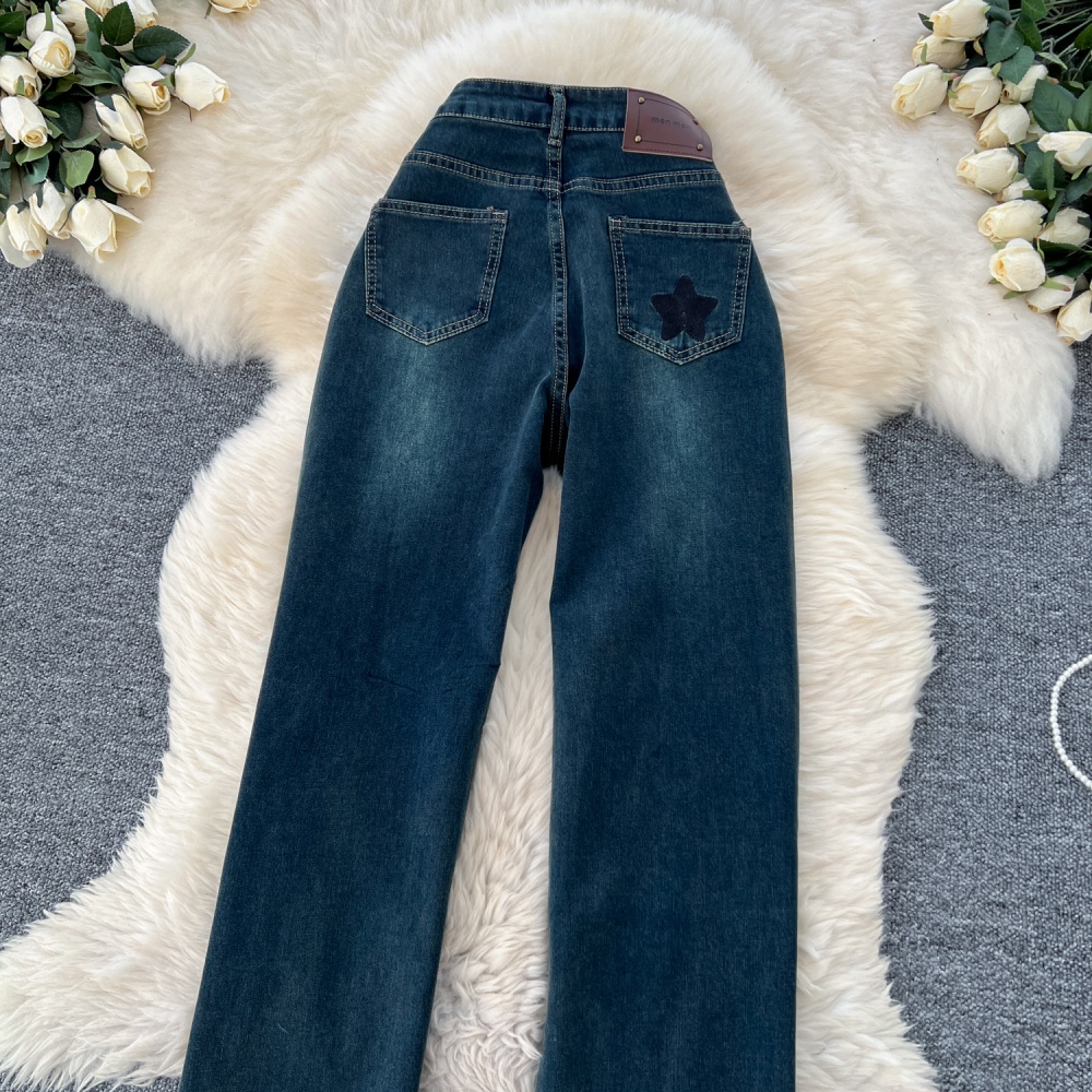 Slim high waist embroidery Casual rhinestone jeans for women