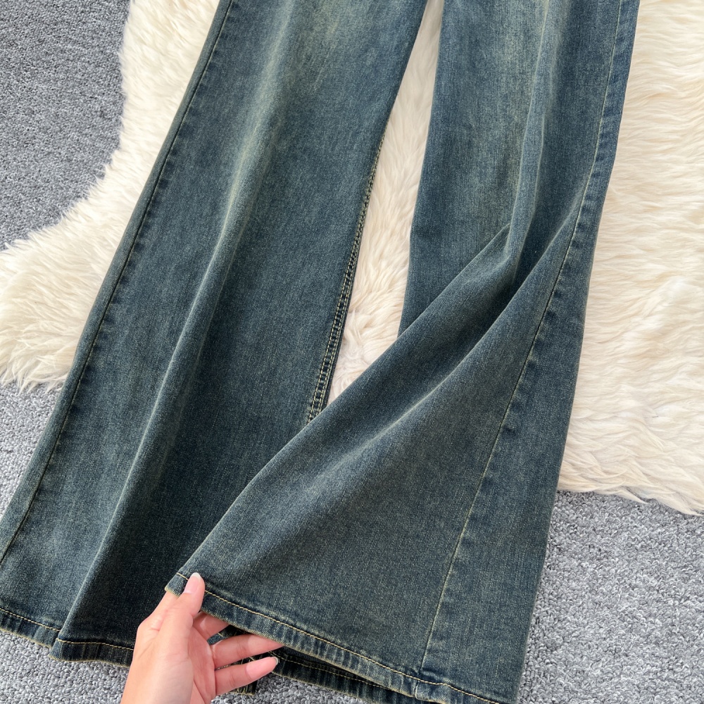 High waist pocket long pants loose slim jeans