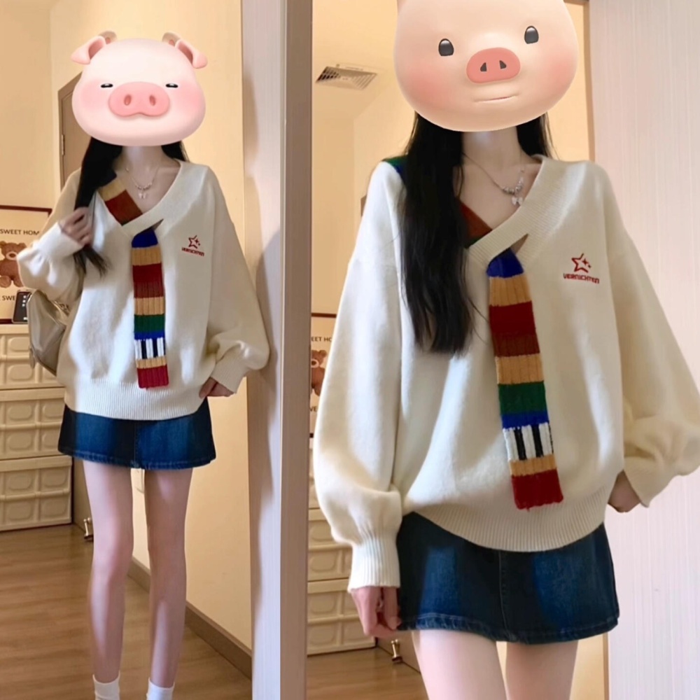 Fake retro sweater autumn and winter scarves for women