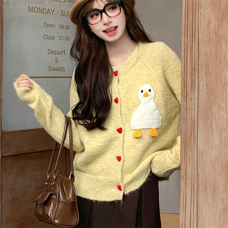 Knitted tender cardigan embroidery sweater for women