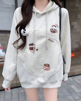 Hooded complex cotton embroidery pocket cubs hoodie for women