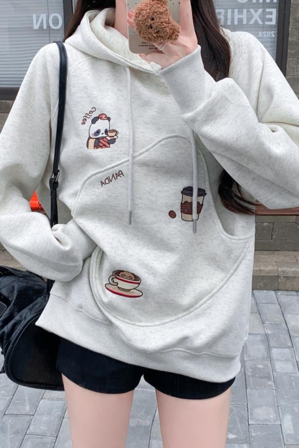 Hooded complex cotton embroidery pocket cubs hoodie for women