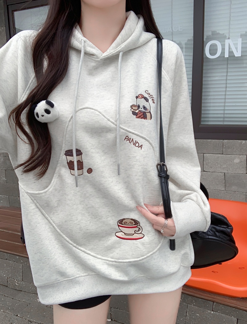 Hooded complex cotton embroidery pocket cubs hoodie for women