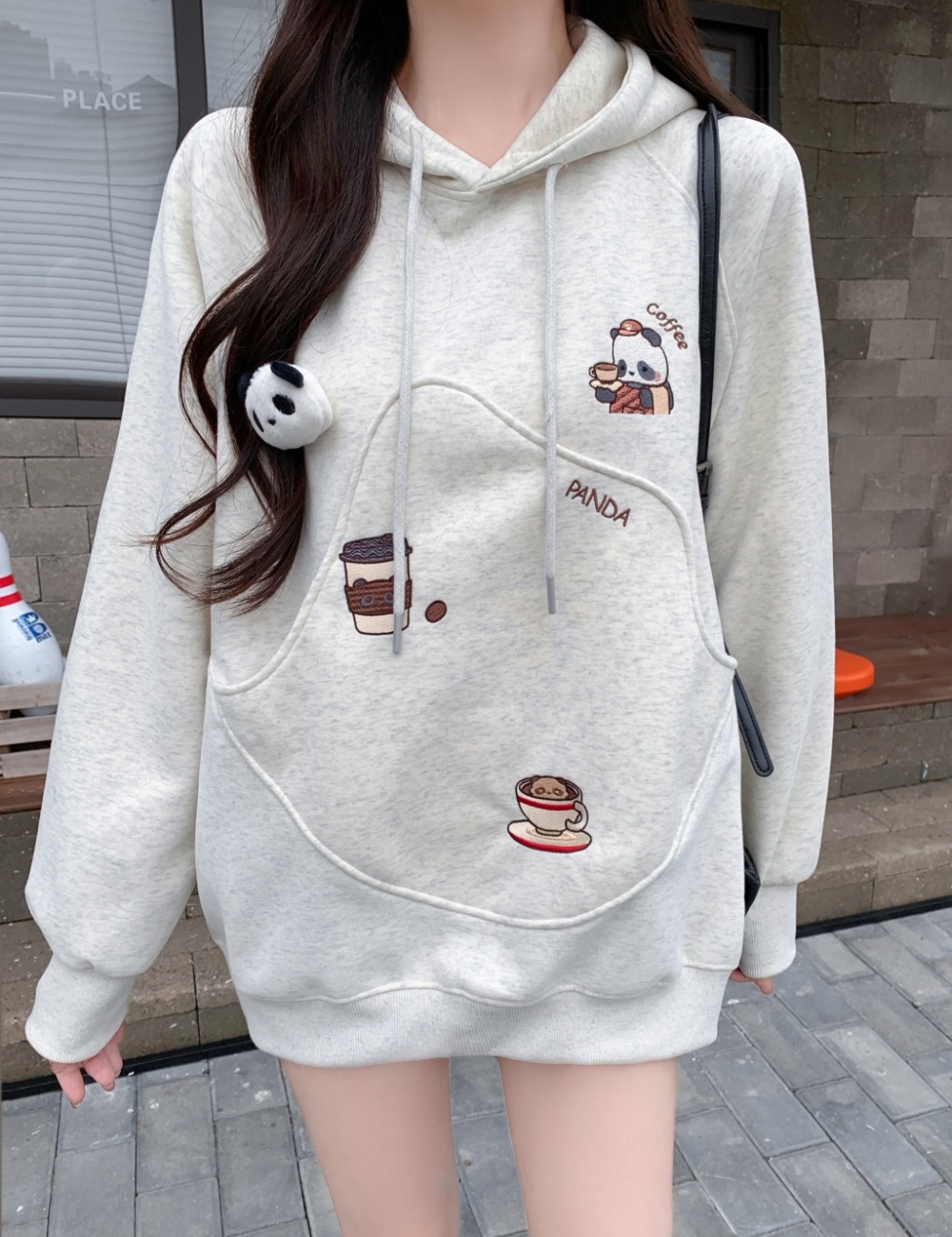 Hooded complex cotton embroidery pocket cubs hoodie for women