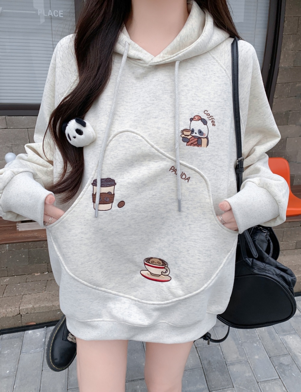 Hooded complex cotton embroidery pocket cubs hoodie for women